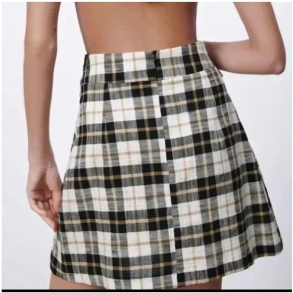 Zara Plaid Mini Skirt Wrap With Tie Black Tan - Picture 2 of 7